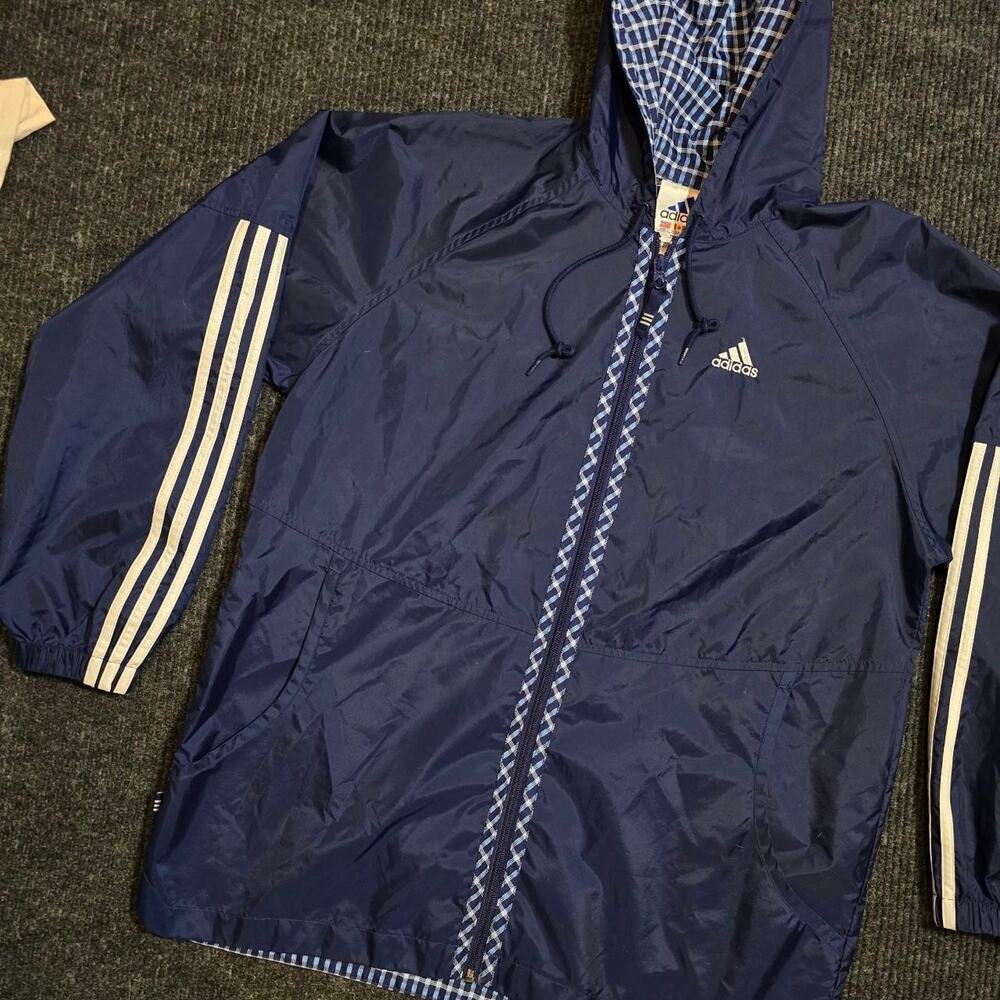 Vintage 90s Adidas Plad hooded windbreaker. Mens L - Picture 2 of 5